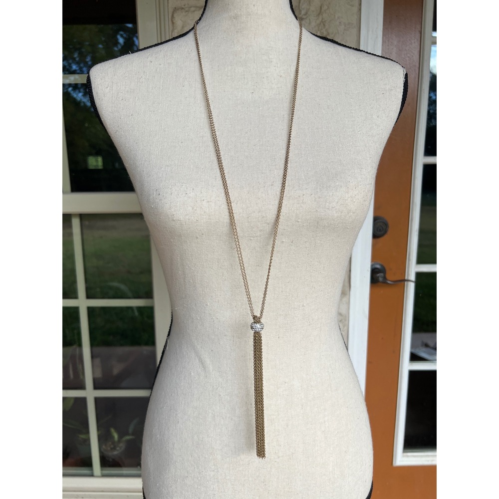 Lydell NYC Gold Tone Multi Strand Pave Crystal Tassel Long Pendant Necklace